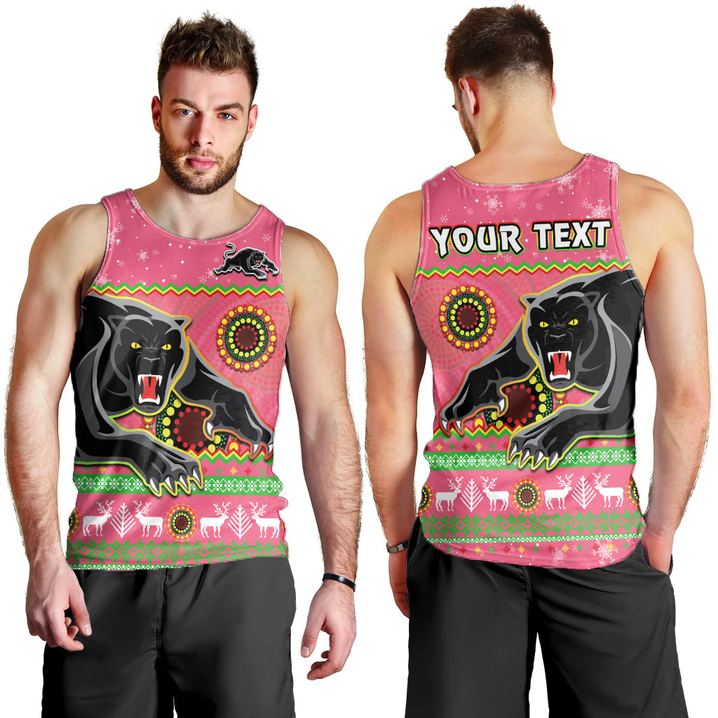 (Custom Personalised) Panthers Christmas Men Tank Top Aboriginal Pattern Penrith Pink Version - Vibe Hoodie Shop