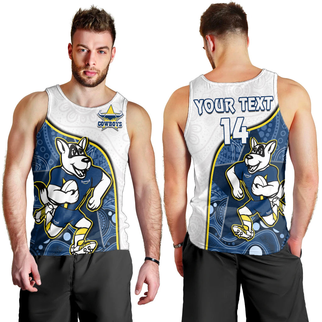 (Custom Text And Number) Cowboys Rugby Men Tank Top Macost Indigenous Pattern 2022 Premiers - Vibe Hoodie Shop