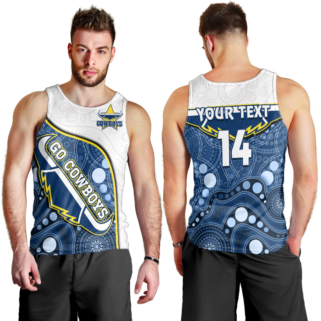 (Custom Text And Number) Cowboys Rugby Men Tank Top Indigenous Pattern 2022 Premiers Sporty Style - Vibe Hoodie Shop