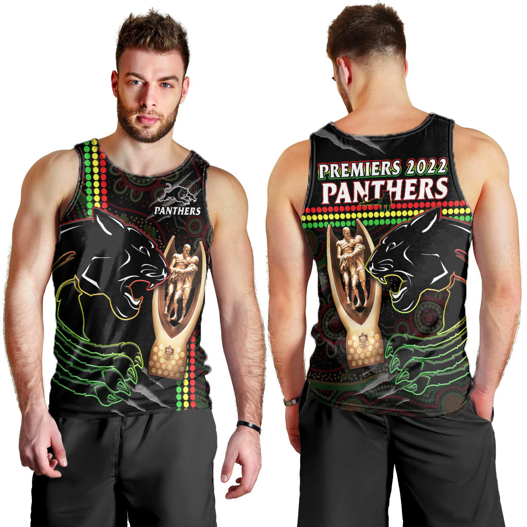 Panthers Rugby Men Tank Top The Riff 2022 Premiers Aboriginal Art - Vibe Hoodie Shop