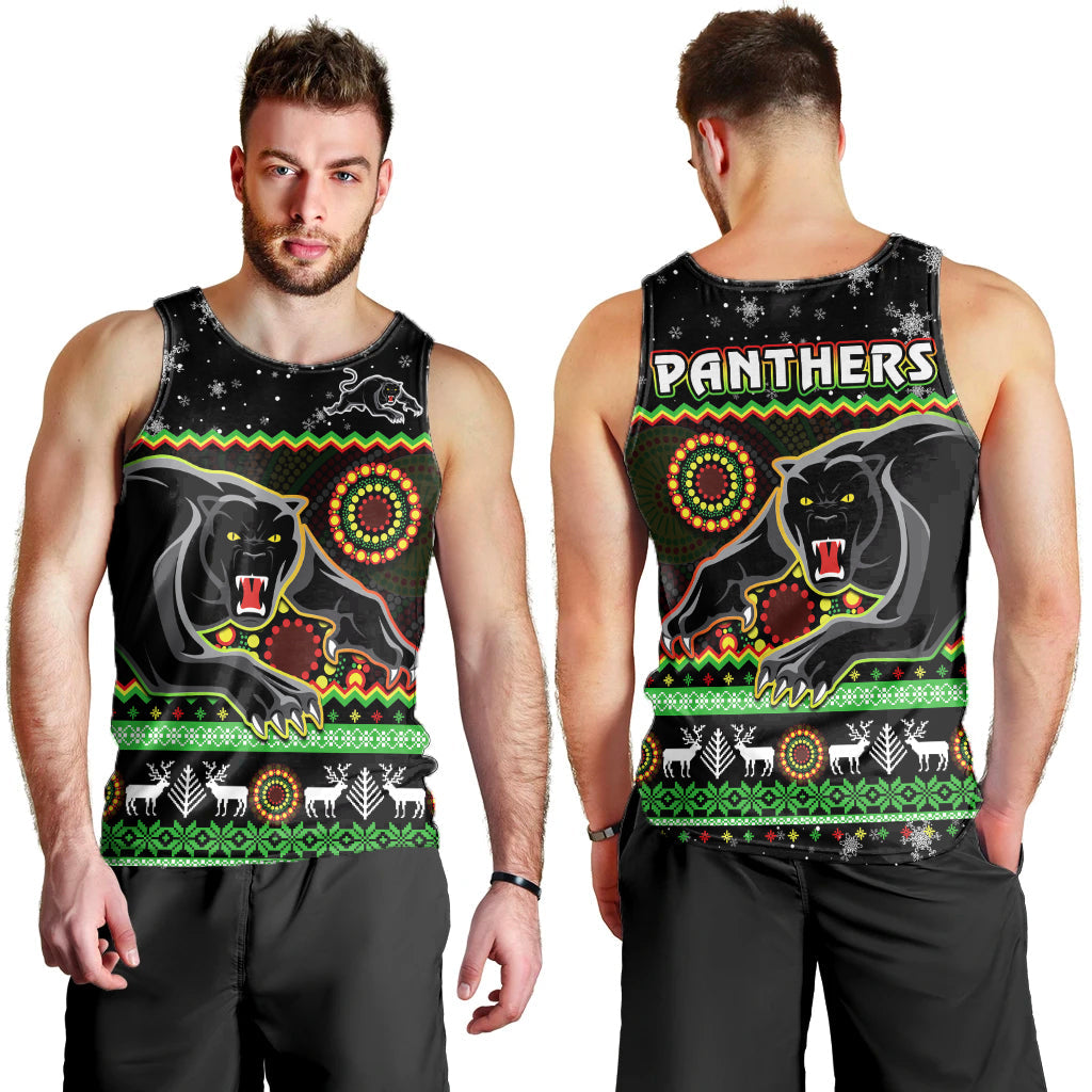 Panthers Christmas Men Tank Top Aboriginal Pattern Penrith Black Version - Vibe Hoodie Shop