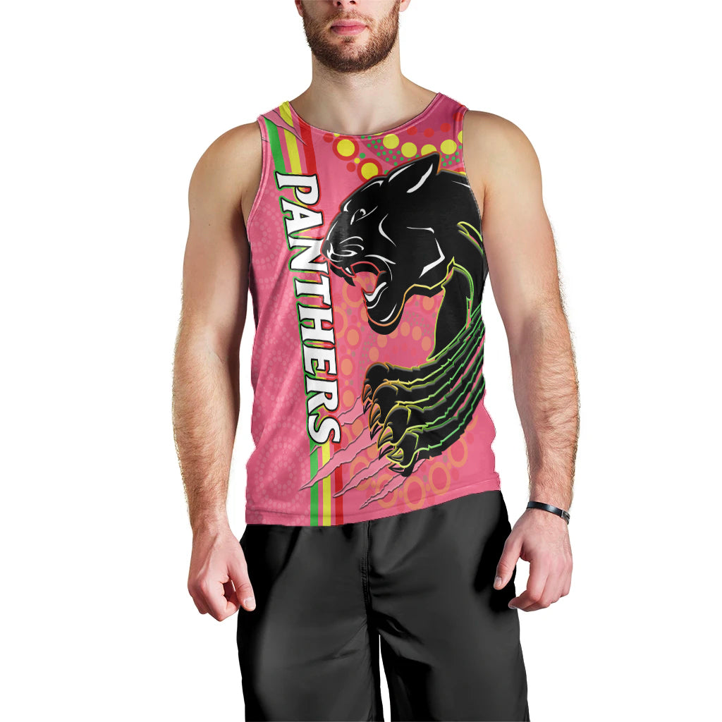 Panthers Rugby Men Tank Top The Mountain Men Aboriginal Art Dynamic Pink Version - Vibe Hoodie Shop
