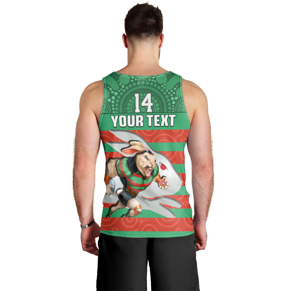 (Custom Text And Number) Rabbitohs Rugby Men Tank Top Aboriginal Dot Painting Glory Glory Sporty Style - Vibe Hoodie Shop