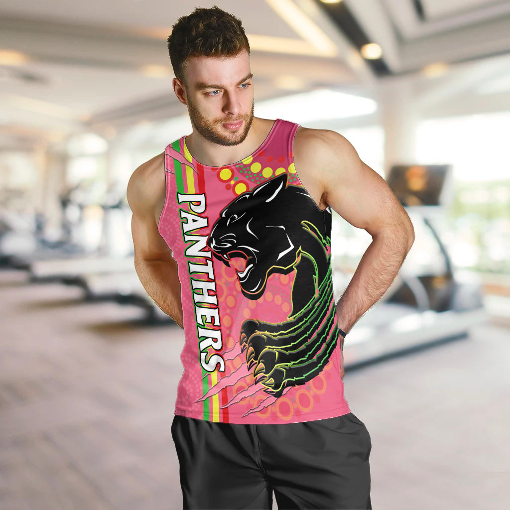 Panthers Rugby Men Tank Top The Mountain Men Aboriginal Art Dynamic Pink Version - Vibe Hoodie Shop