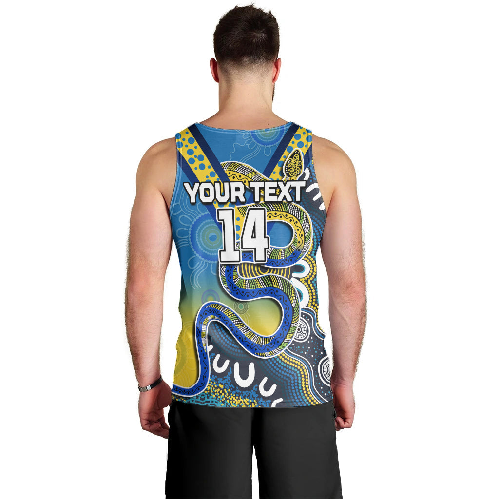 (Custom Text And Number) Eels Rugby Men Tank Top Aboriginal Art Sporty Style - Vibe Hoodie Shop