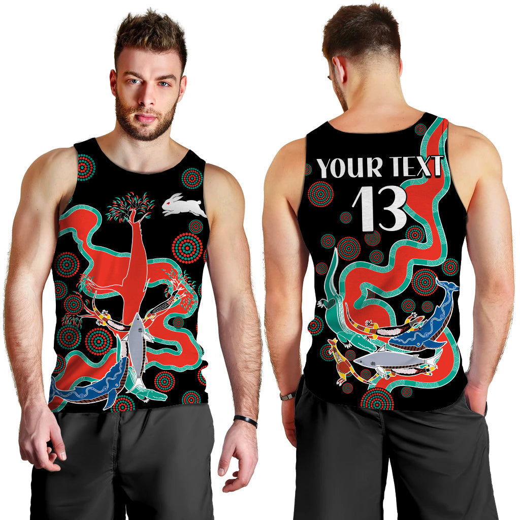 (Custom Text and Number) Rabbitohs Men Tank Top Go The Bunnies Aboriginal - Vibe Hoodie Shop