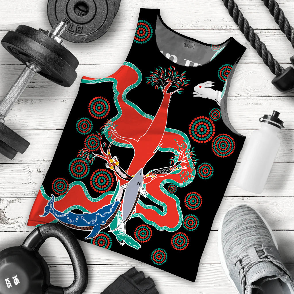 (Custom Text and Number) Rabbitohs Men Tank Top Go The Bunnies Aboriginal - Vibe Hoodie Shop