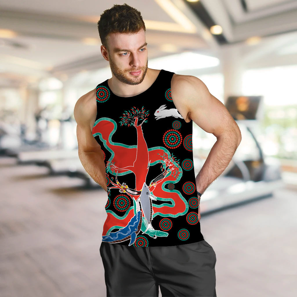(Custom Text and Number) Rabbitohs Men Tank Top Go The Bunnies Aboriginal - Vibe Hoodie Shop