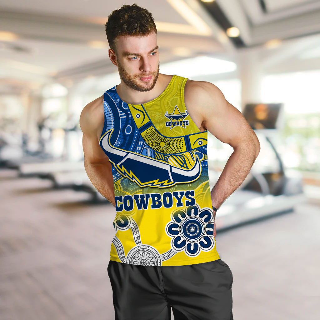 (Custom Personalised) Cowboys Rugby Men Tank Top Aboriginal Boomerang Go Premiers North Queensland - Vibe Hoodie Shop