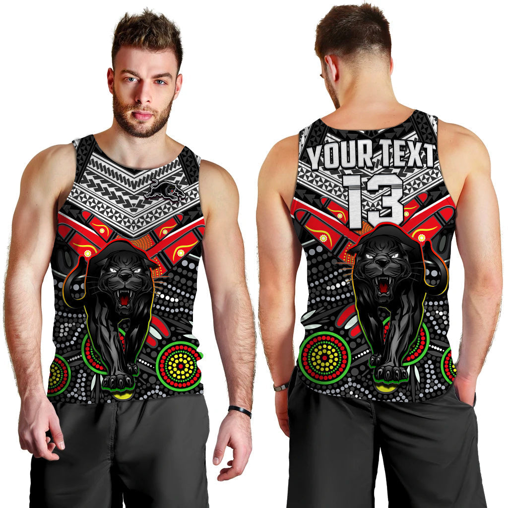 (Custom Text and Number) Panthers Rugby Men Tank Top Aboriginal and Polynesia Penrith The Riff - Vibe Hoodie Shop