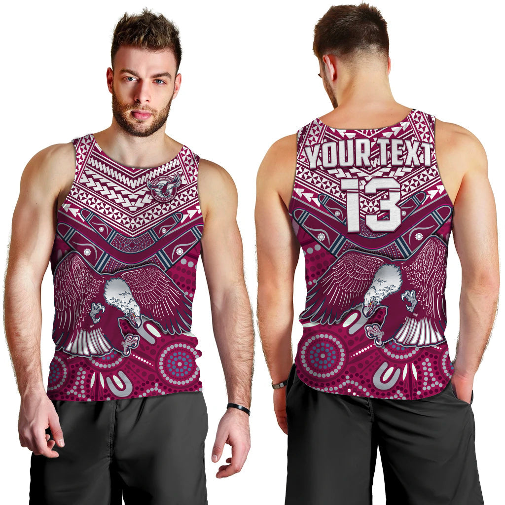 (Custom Text and Number) Sea Eagles Rugby Men Tank Top Aboriginal and Polynesia Manly Warringah - Vibe Hoodie Shop