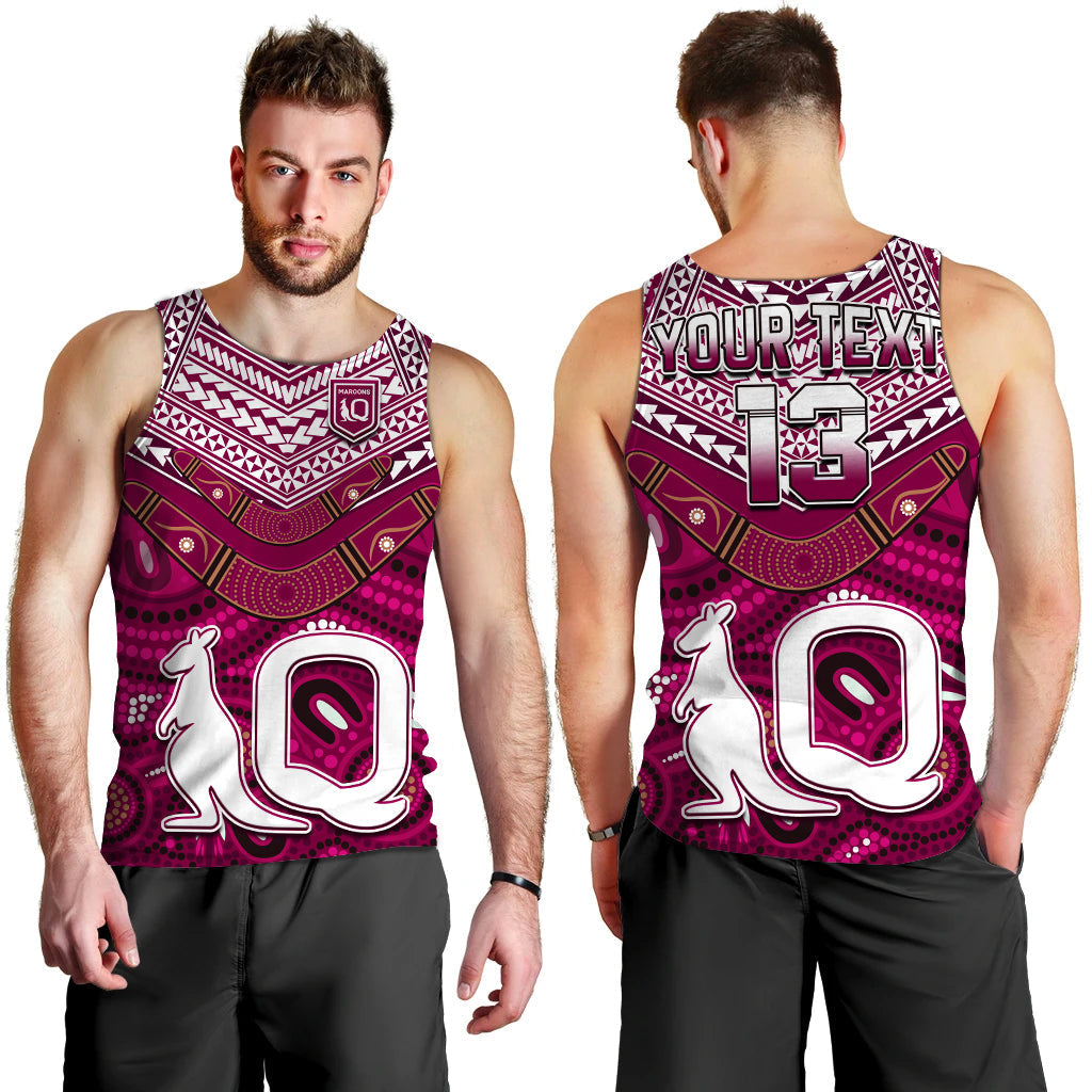 (Custom Text and Number) QLD Maroons Men Tank Top Aboriginal and Polynesia Admirable - Vibe Hoodie Shop