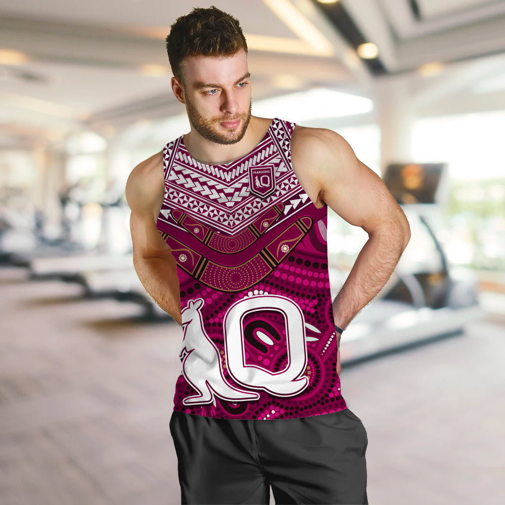 (Custom Text and Number) QLD Maroons Men Tank Top Aboriginal and Polynesia Admirable - Vibe Hoodie Shop