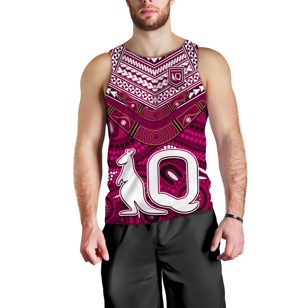 (Custom Text and Number) QLD Maroons Men Tank Top Aboriginal and Polynesia Admirable - Vibe Hoodie Shop