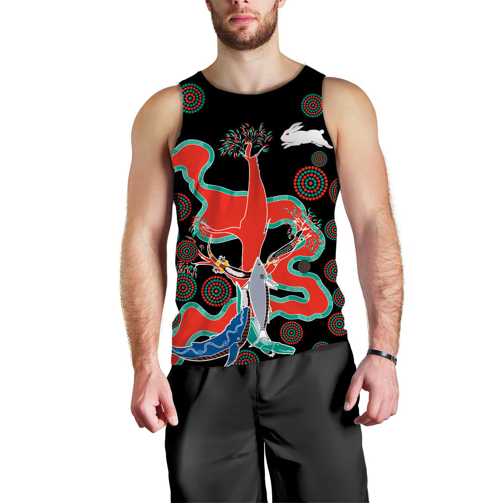 (Custom Text and Number) Rabbitohs Men Tank Top Go The Bunnies Aboriginal - Vibe Hoodie Shop