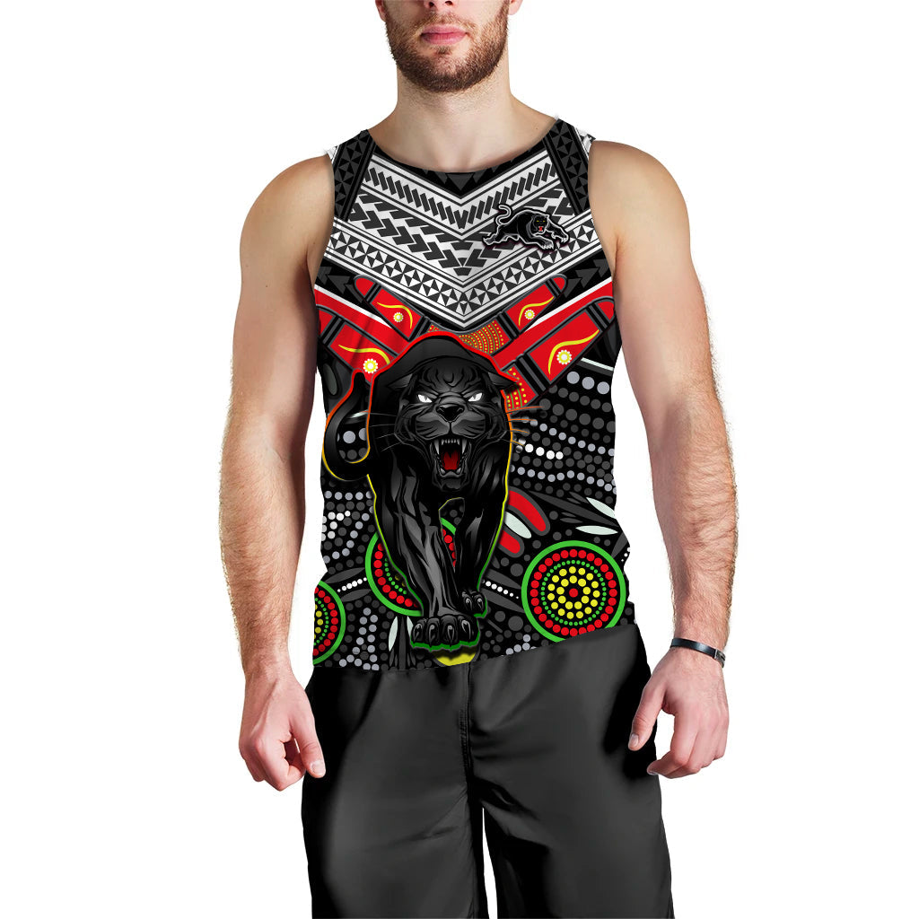 (Custom Text and Number) Panthers Rugby Men Tank Top Aboriginal and Polynesia Penrith The Riff - Vibe Hoodie Shop