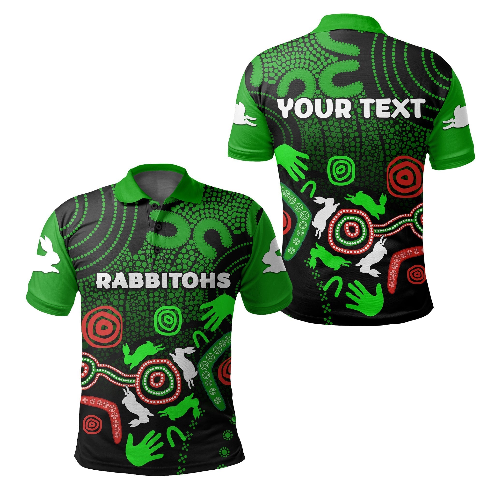 (Custom Personalised) South Sydney Rabbitohs Indigenous Polo Shirt No.2 - Vibe Hoodie Shop