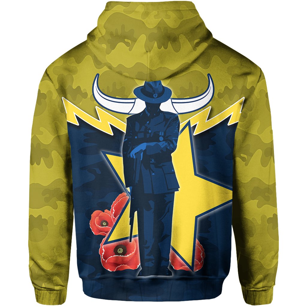 North Queensland Cowboys Zip Hoodie ANZAC Day Army Pattens - Vibe Hoodie Shop