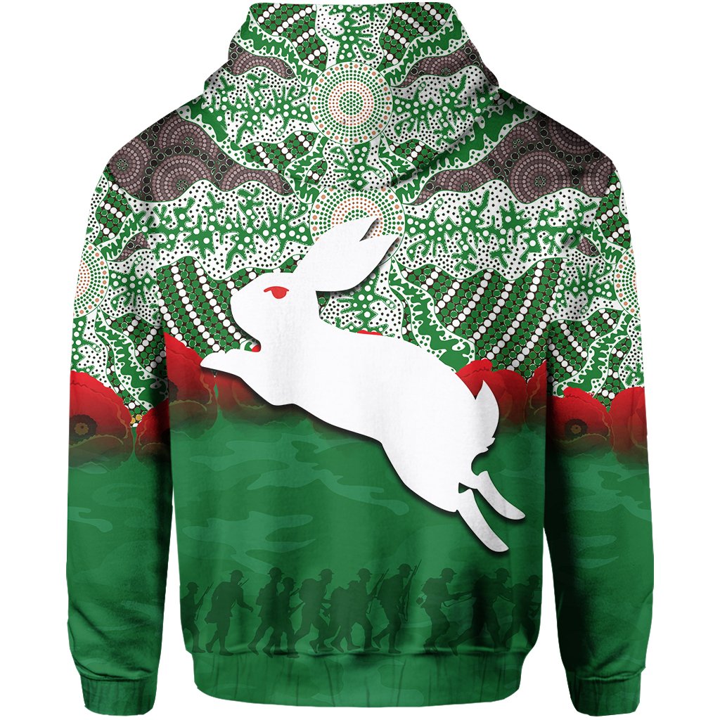 Rabbitohs Zip Hoodie Aboriginal ANZAC Day No.2 - Vibe Hoodie Shop