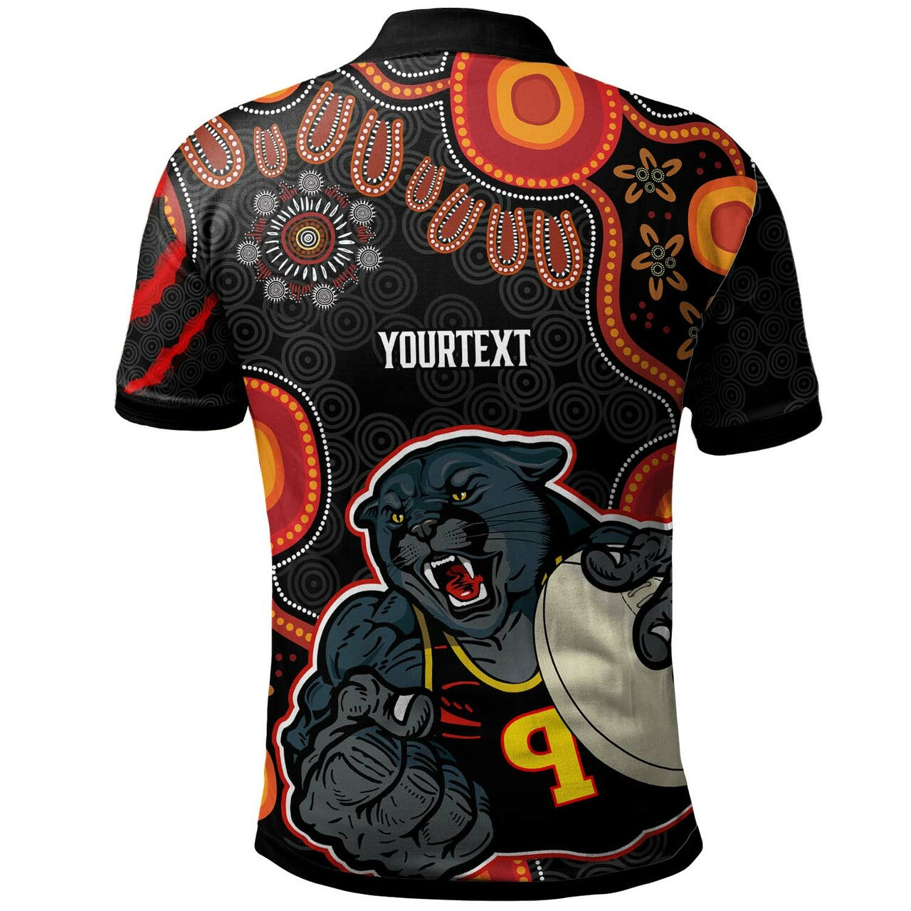 Panthers Rugby Polo Shirt - Custom Penrith Panthers Aboriginal with Rugby Ball Indigenous Style of Dot Painting Traditional RLT12 - Vibe Hoodie Shop