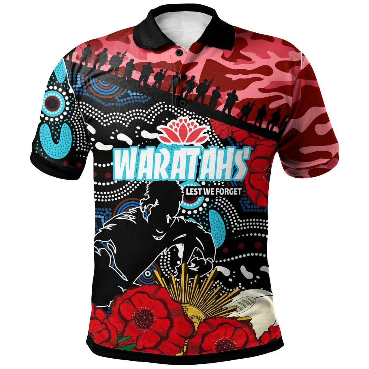 Waratahs Rugby Polo Shirt - Custom ANZAC NSW Waratahs Aboriginal Flower Polo Shirt LT10 - Vibe Hoodie Shop