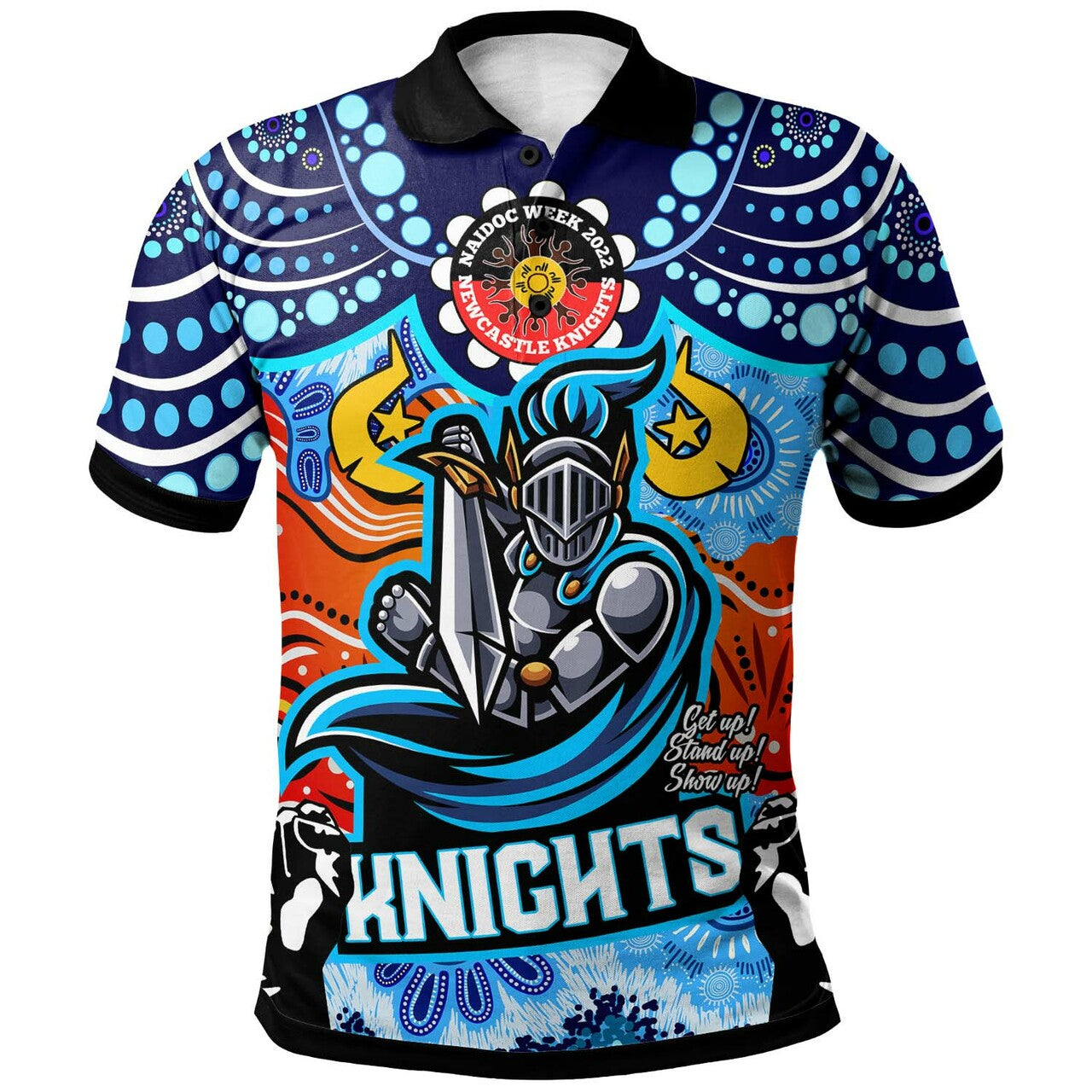 Custom Newcastle Knights Rugby NAIDOC Week and Torres Strait with Aboriginal Dot Painting Style Polo Shirt RLT12 - Vibe Hoodie Shop