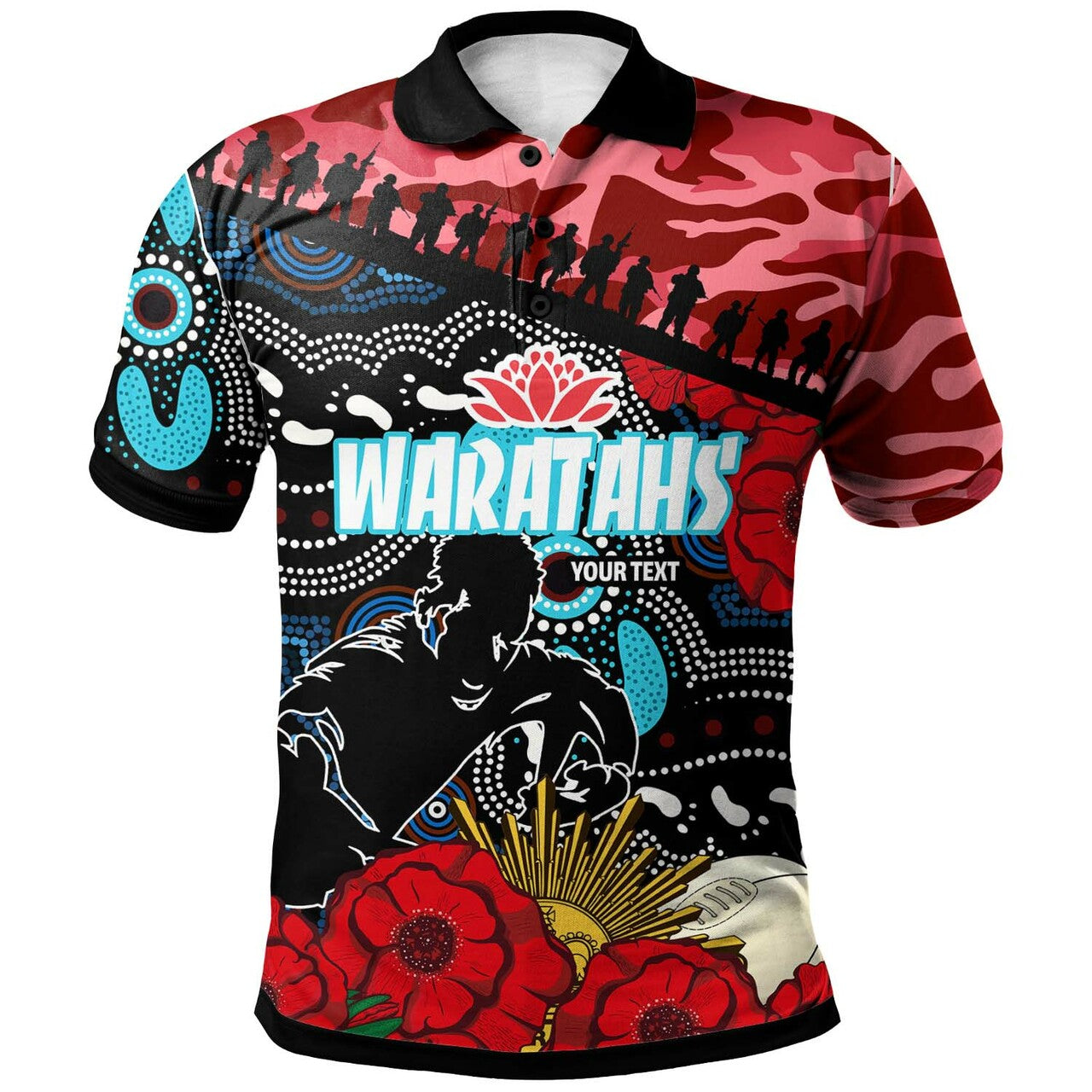 Waratahs Rugby Polo Shirt - Custom ANZAC NSW Waratahs Aboriginal Flower Polo Shirt LT10 - Vibe Hoodie Shop