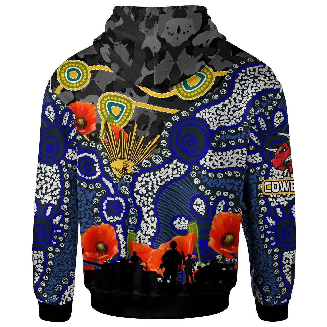 Cowboys Rugby Hoodie - Custom ANZAC Day North Queensland Cowboys Aboriginal Culture Hoodie LT10 - Vibe Hoodie Shop