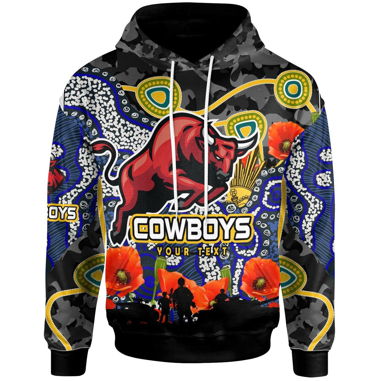 Cowboys Rugby Hoodie - Custom ANZAC Day North Queensland Cowboys Aboriginal Culture Hoodie LT10 - Vibe Hoodie Shop