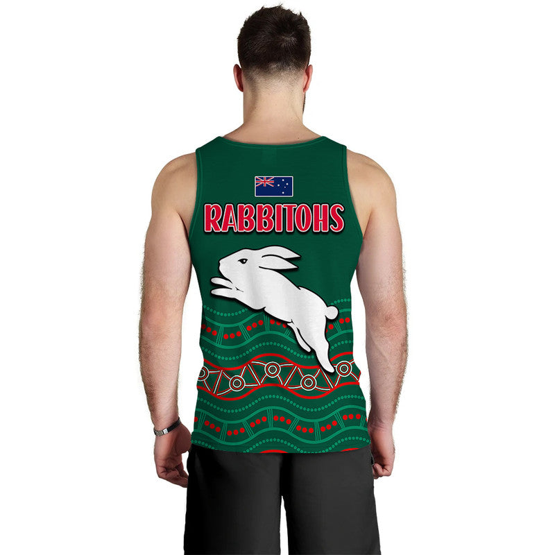 Rabbitohs Australia Day Men Tank Top Flag Map and Aboriginal Wave - Vibe Hoodie Shop