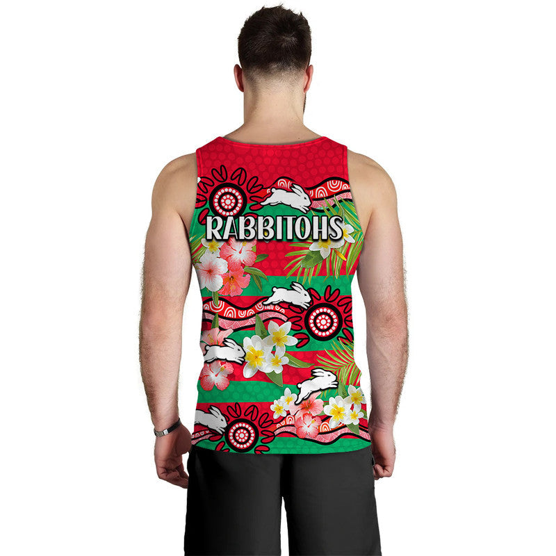 Rabbitohs Rugby Men Tank Top Tropical Flowers And Palm Hawaiian Style - Vibe Hoodie Shop