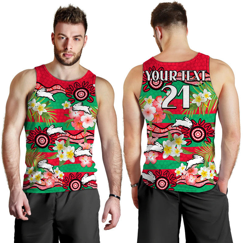 (Custom Personalised) Rabbitohs Rugby Men Tank Top Tropical Flowers And Palm Hawaiian Style - Vibe Hoodie Shop