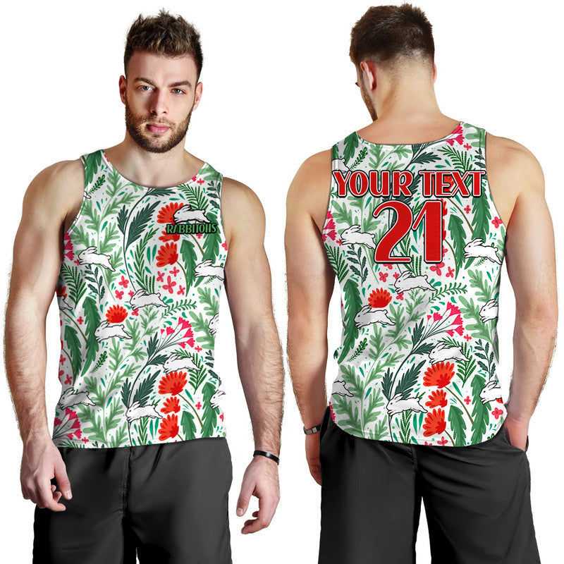(Custom Personalised) Rabbitohs Poppy Flowers Field Men Tank Top - Vibe Hoodie Shop