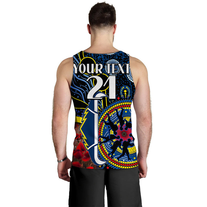 (Custom Personalised) Cowboys Rugby ANZAC Men Tank Top Aboriginal Military and Poppy Flowers - Vibe Hoodie Shop