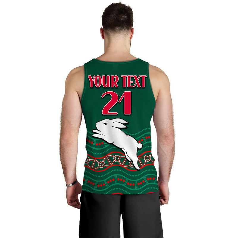 (Custom Personalised) Rabbitohs Australia Day Men Tank Top Flag Map and Aboriginal Wave - Vibe Hoodie Shop