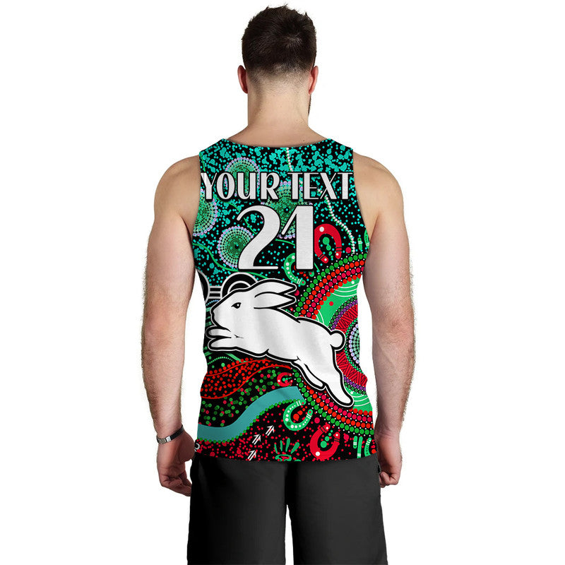 (Custom Personalised) Rabbitohs Rugby Men Tank Top Aboriginal Dots - Vibe Hoodie Shop