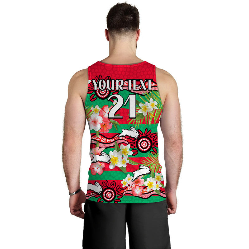 (Custom Personalised) Rabbitohs Rugby Men Tank Top Tropical Flowers And Palm Hawaiian Style - Vibe Hoodie Shop