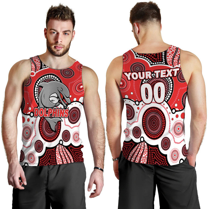 (Custom Personalised And Number) Dolphins Rugby Men Tank Top Aboriginal - Vibe Hoodie Shop