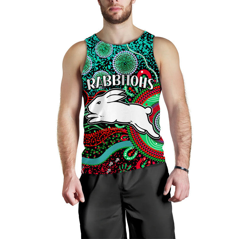 (Custom Personalised) Rabbitohs Rugby Men Tank Top Aboriginal Dots - Vibe Hoodie Shop