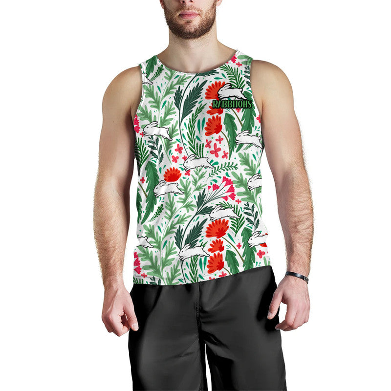 (Custom Personalised) Rabbitohs Poppy Flowers Field Men Tank Top - Vibe Hoodie Shop