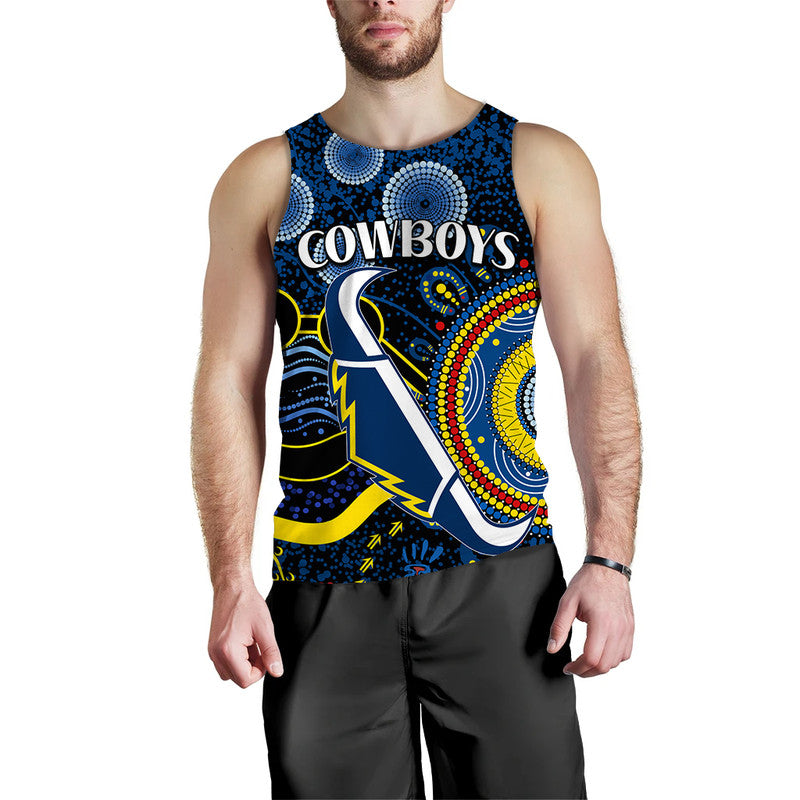 (Custom Personalised) Cowboys Rugby Men Tank Top Aboriginal Dots Version - Vibe Hoodie Shop