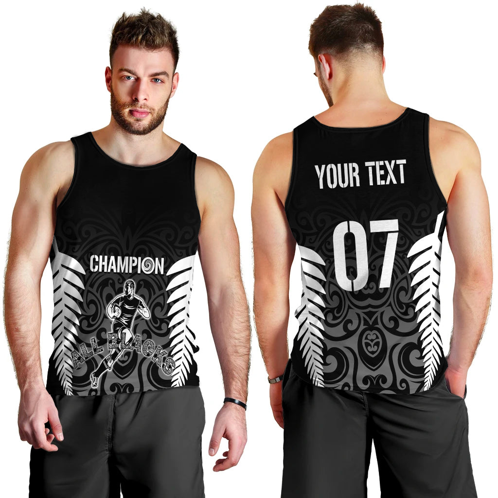 Personalised New Zealand Rugby Men Tank Top All Black Champion - Vibe Hoodie Shop