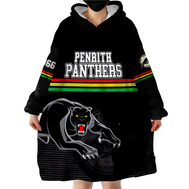 Penrith Panthers Retro 1966 Wearable Blanket Hoodie Black - Vibe Hoodie Shop