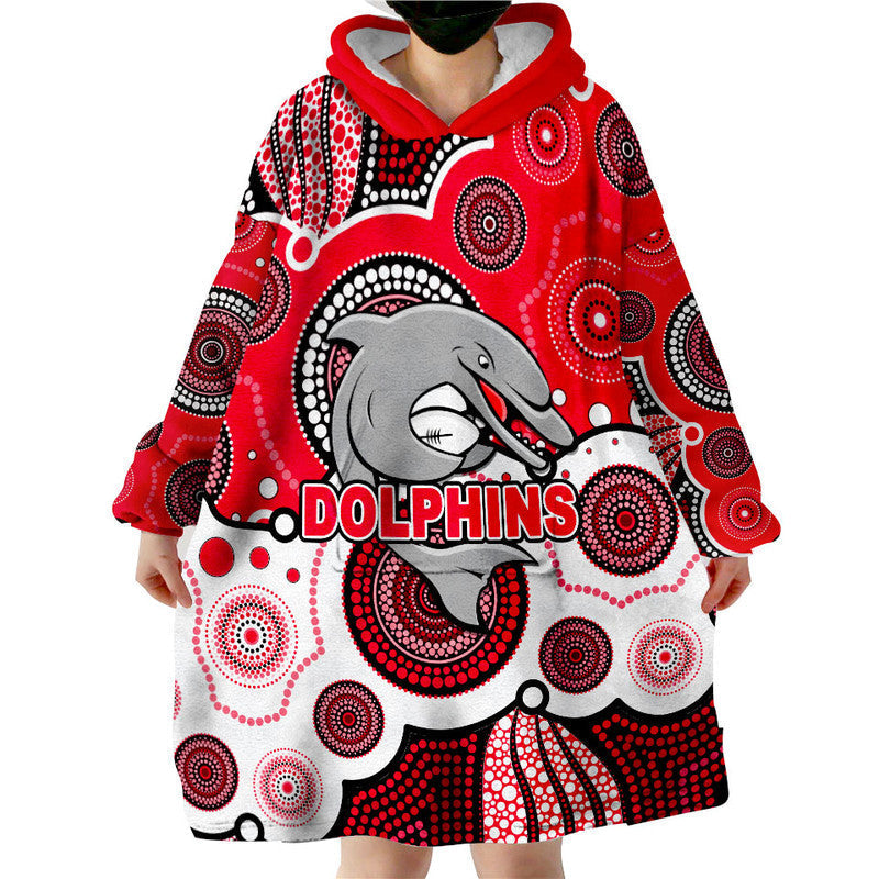 (Custom Personalised And Number) Dolphins Rugby Wearable Blanket Hoodie Aboriginal - Vibe Hoodie Shop