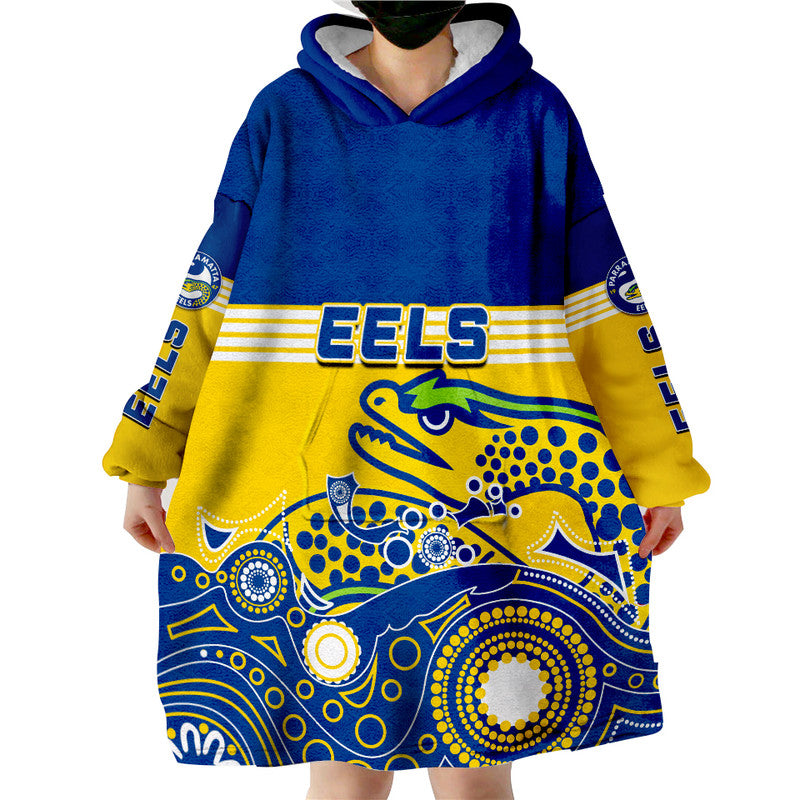 (Custom Personalised) Eels Rugby Wearable Blanket Hoodie Aboriginal Simple - Vibe Hoodie Shop