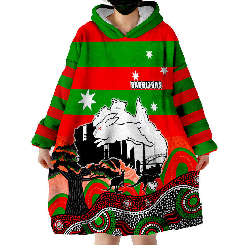 Rabbitohs Rugby Wearable Blanket Hoodie Australia Day Style - Vibe Hoodie Shop