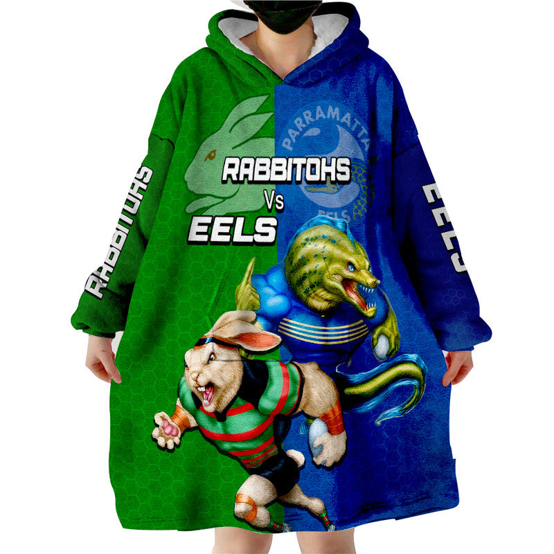 Eels And Rabbitohs Rugby Wearable Blanket Hoodie - Vibe Hoodie Shop