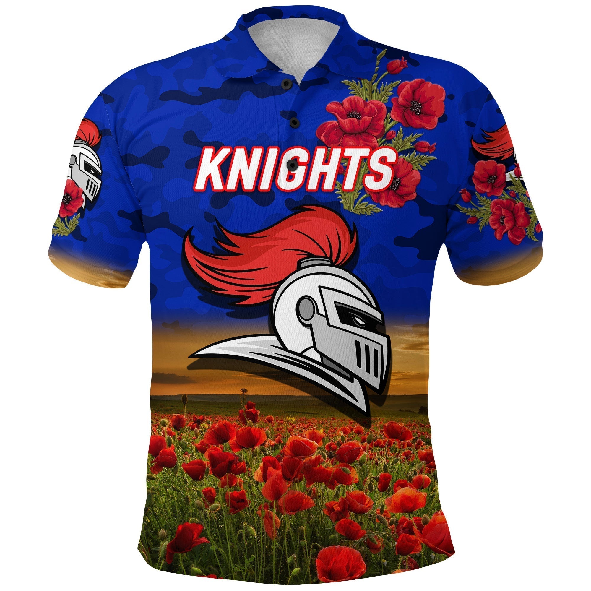 (Custom Personalised) Newcastle Knights ANZAC 2022 Polo Shirt Poppy Flowers Vibes - Vibe Hoodie Shop