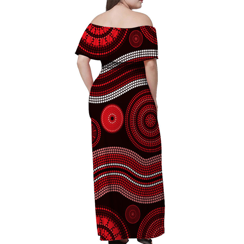 Australian Aboriginal Dot Unique Style Red Off Shoulder Long Dress - Vibe Hoodie Shop