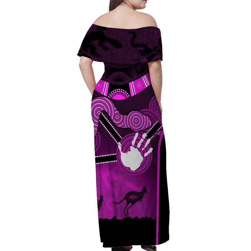 Australian Boomerang And Snake Pink Indigenous Art Off Shoulder Long Dress - Vibe Hoodie Shop